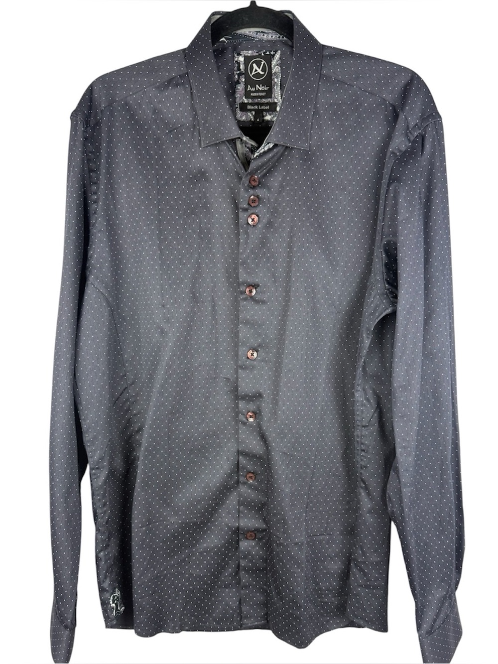 Au Noir Black Label Paisley Flip Cuff Polka Dot Shirt Size 4 XL Charcoal/Black